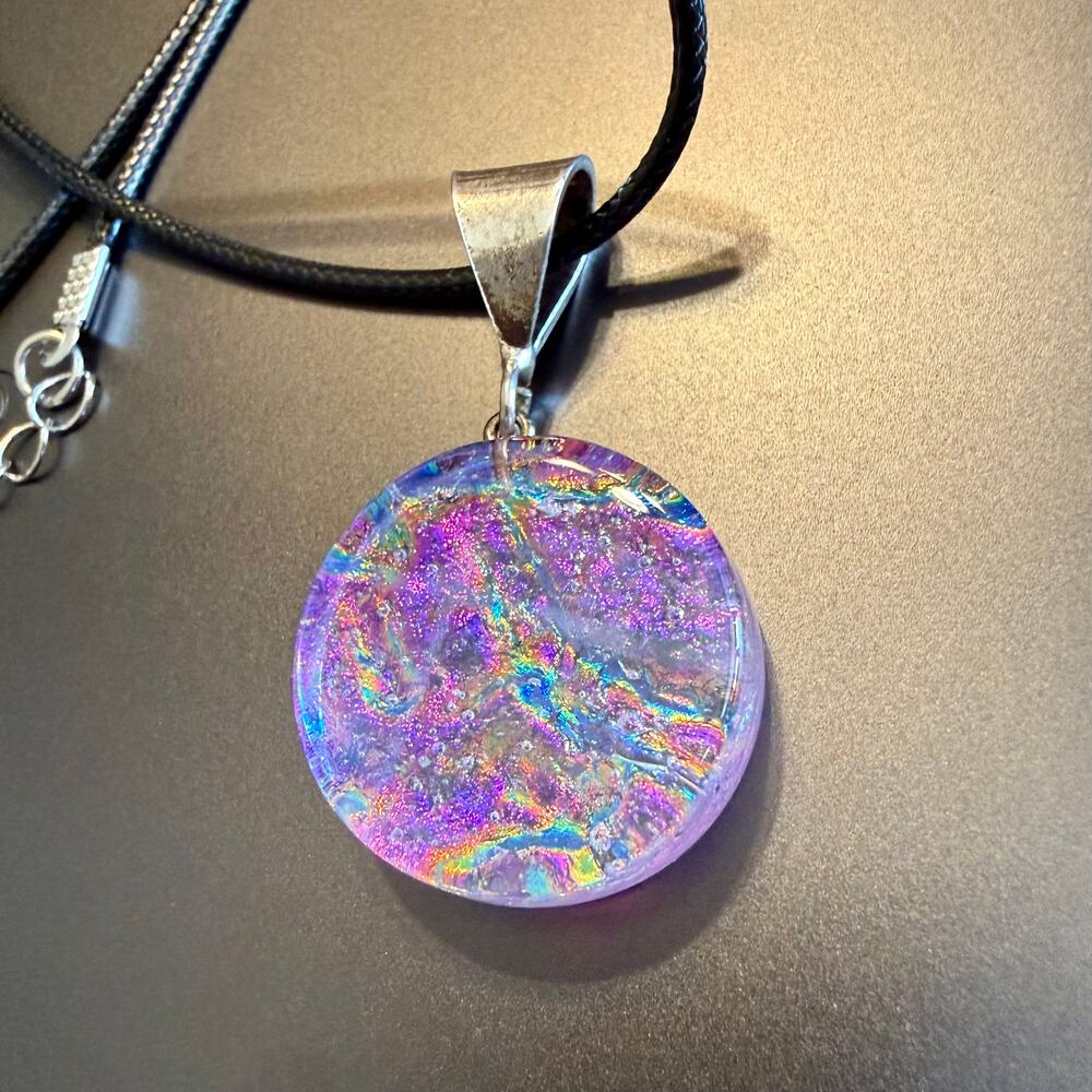 Colorful Pink Purple Dichroic Glass Sterling Silver Pendant